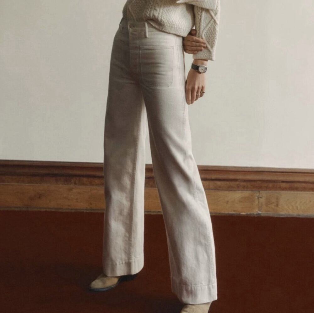 Buck Mason Wide-Leg High-Rise Trousers in Cream